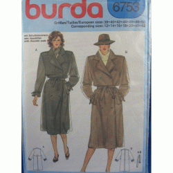6753 BURDA LINED OR NOT TRENCH COAT PATTERN 12-20,40-42 sealed